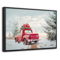 LEINWAND Bilder mit Rahmen - Auto - Rot - Geschenke - Winter - Schnee - Weihnachten - 60x40 - Rot, Textil (60/40cm) - MuchoWow