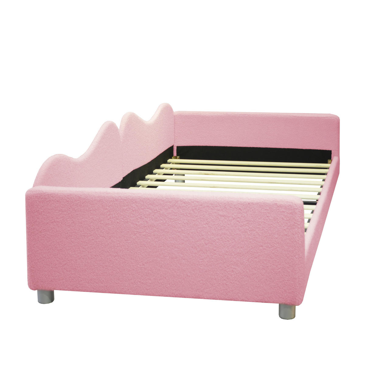 KINDEREINZELBETTEN aus Teddystoff 90x200 cm in Rosa mit Rückenlehne - Rosa, Textil (90/200cm) - Modfu