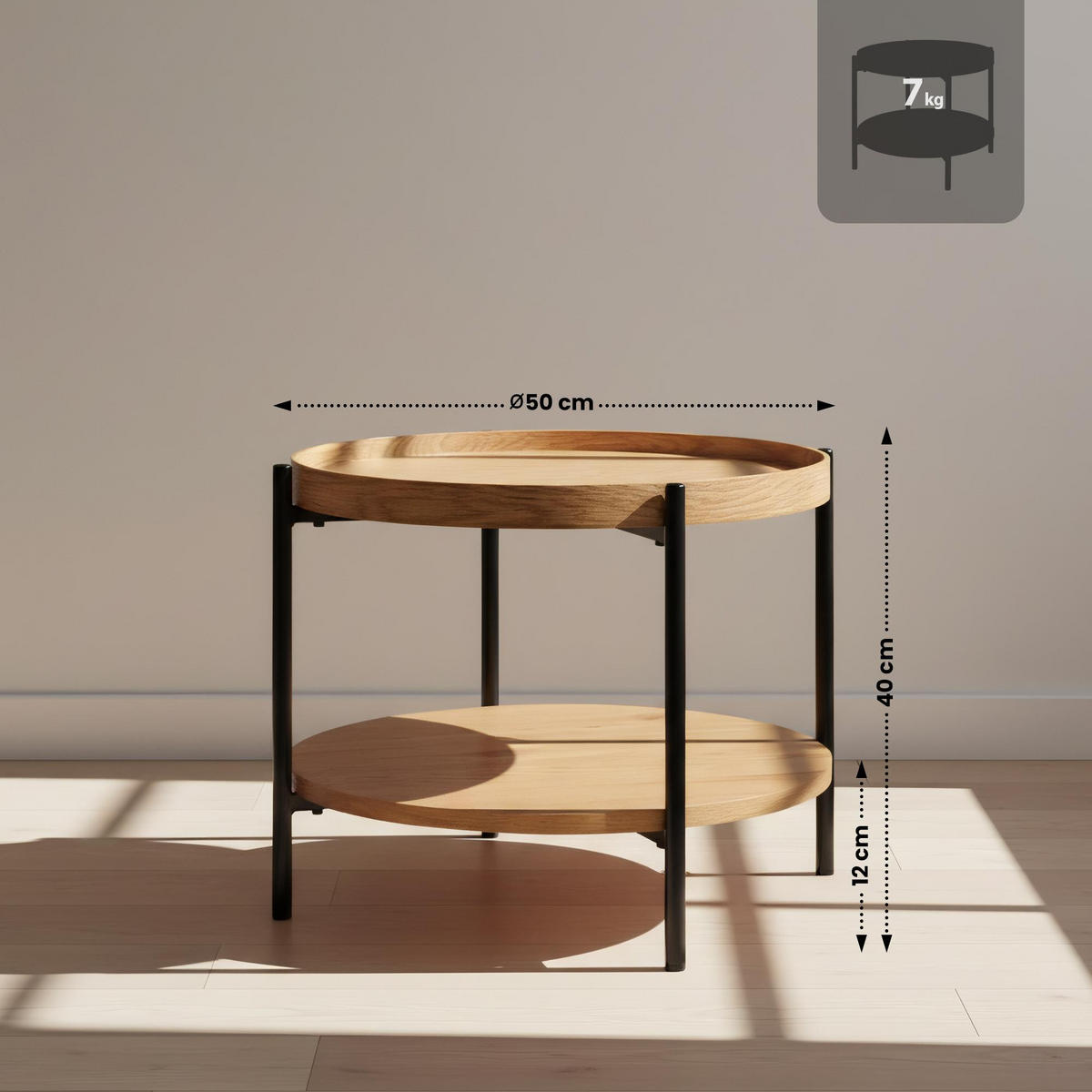 COUCHTISCH Honim Holz Natura Beistelltisch Rund - Naturfarben, Holz (50/50/40cm) - DELUKE