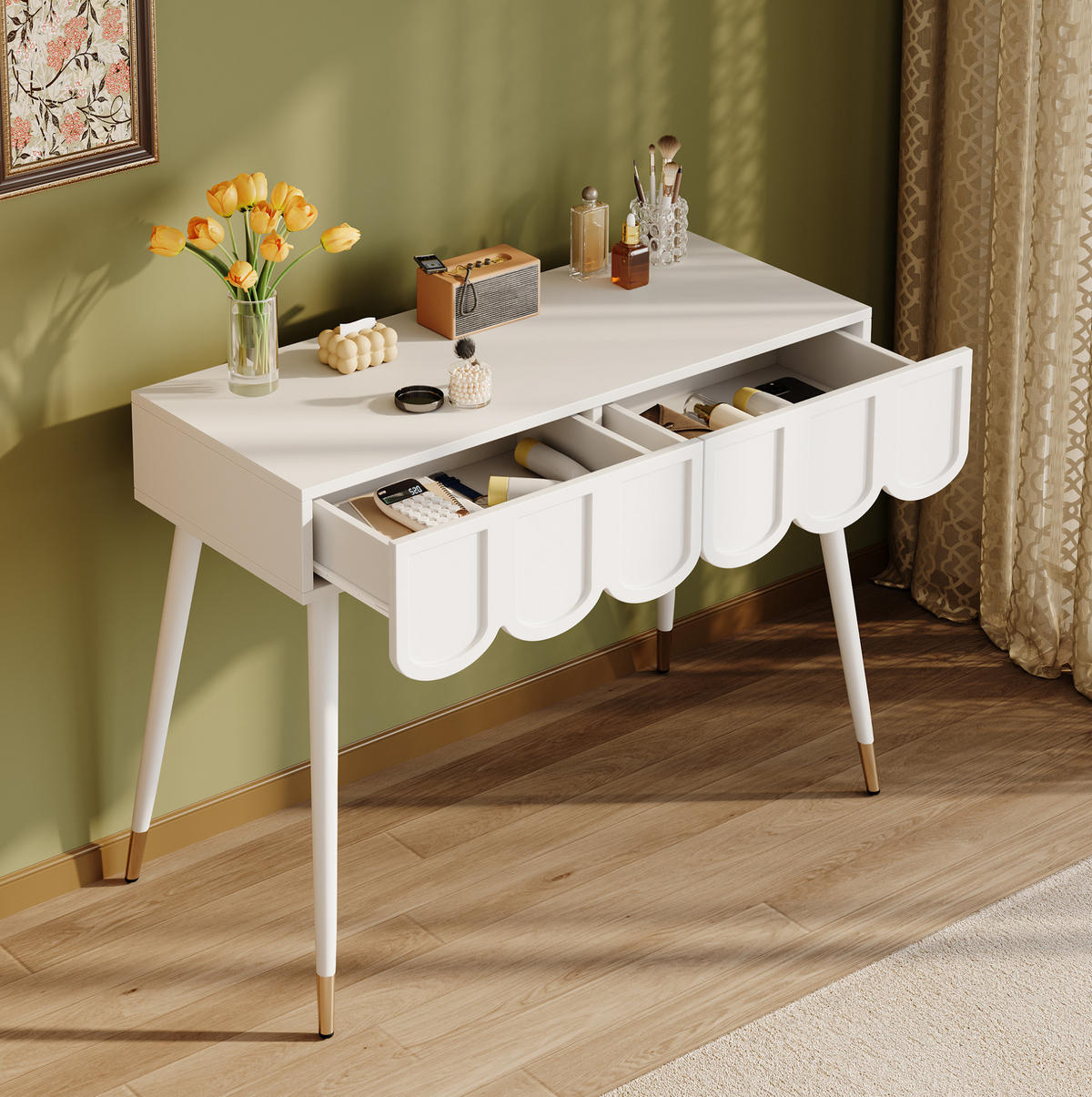 SCHMINKTISCH 100/40/76 cm weiß aus MDF mit 2 Schubladen - Weiß, Holzwerkstoff (40/76/100cm) - OKWISH