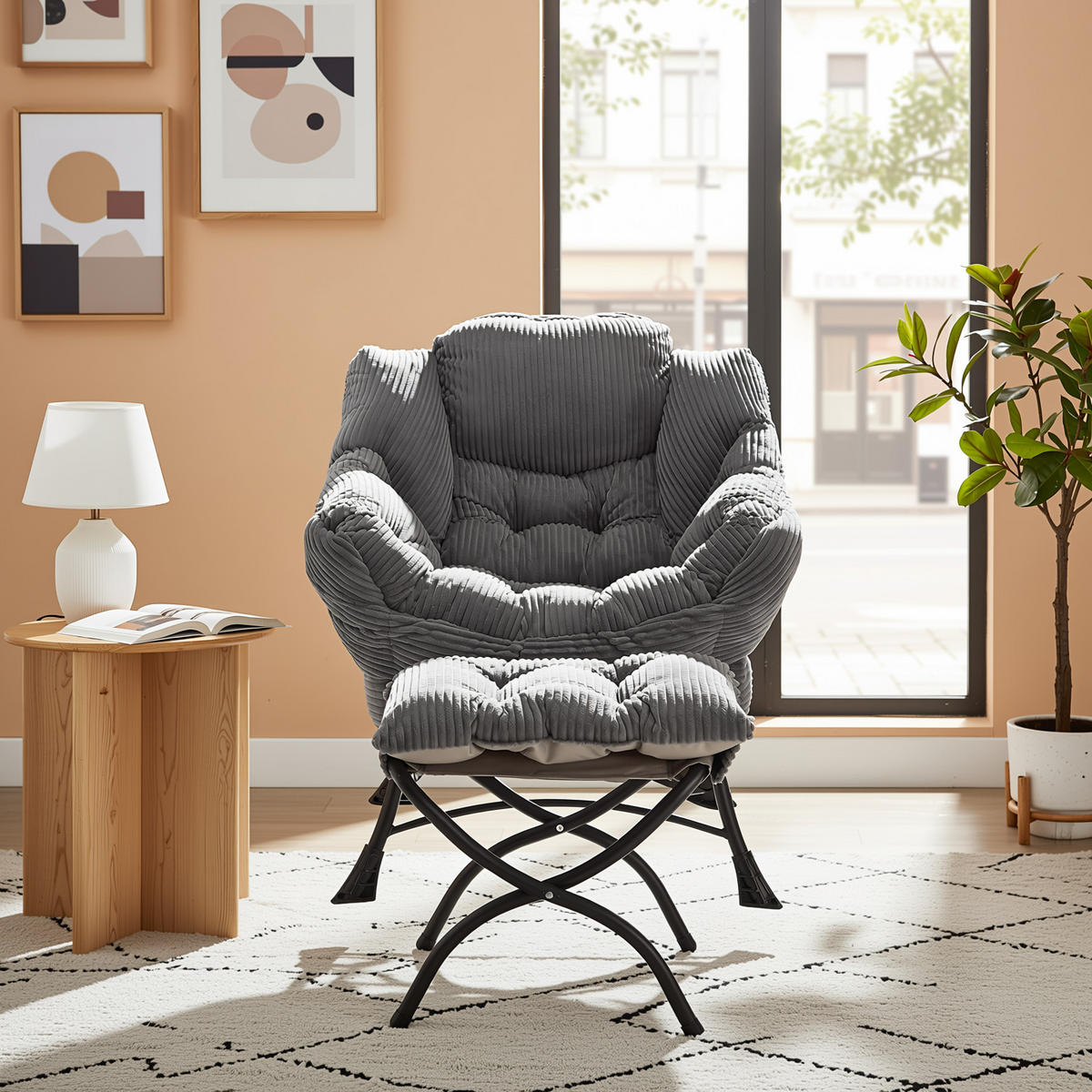 RELAXAČNÍ KŘESLO moderní s podnožkou a boční kapsou - útulné do obývacího pokoje a ložnice, šedé - šedá, textil (64/95/70cm) - Urban Meuble