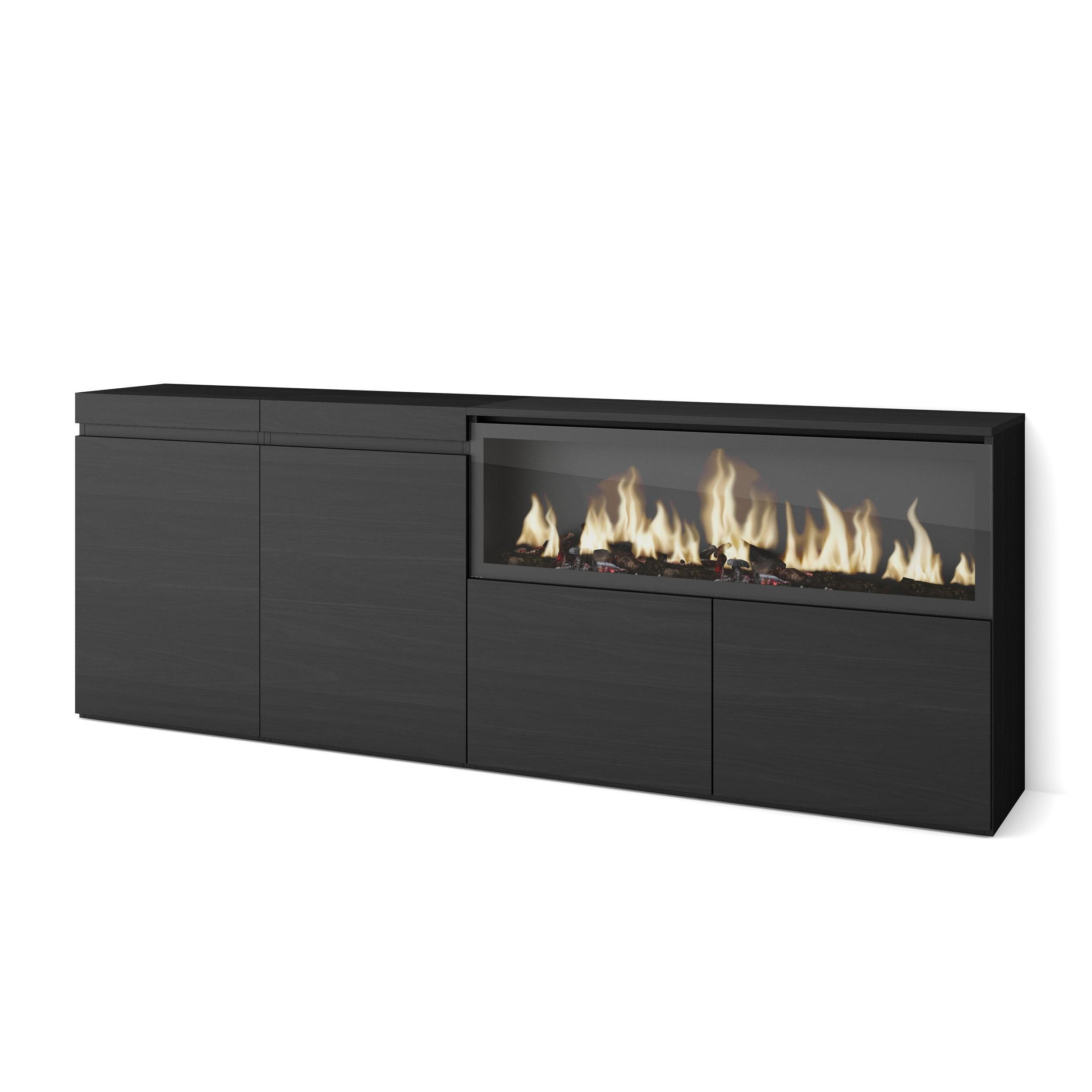 SIDEBOARD Highboard, Elektrokamin XXL, schwarz, 208/35/75cm - Multicolor/Schwarz, Holzwerkstoff (208/75/35cm) - Skraut Home