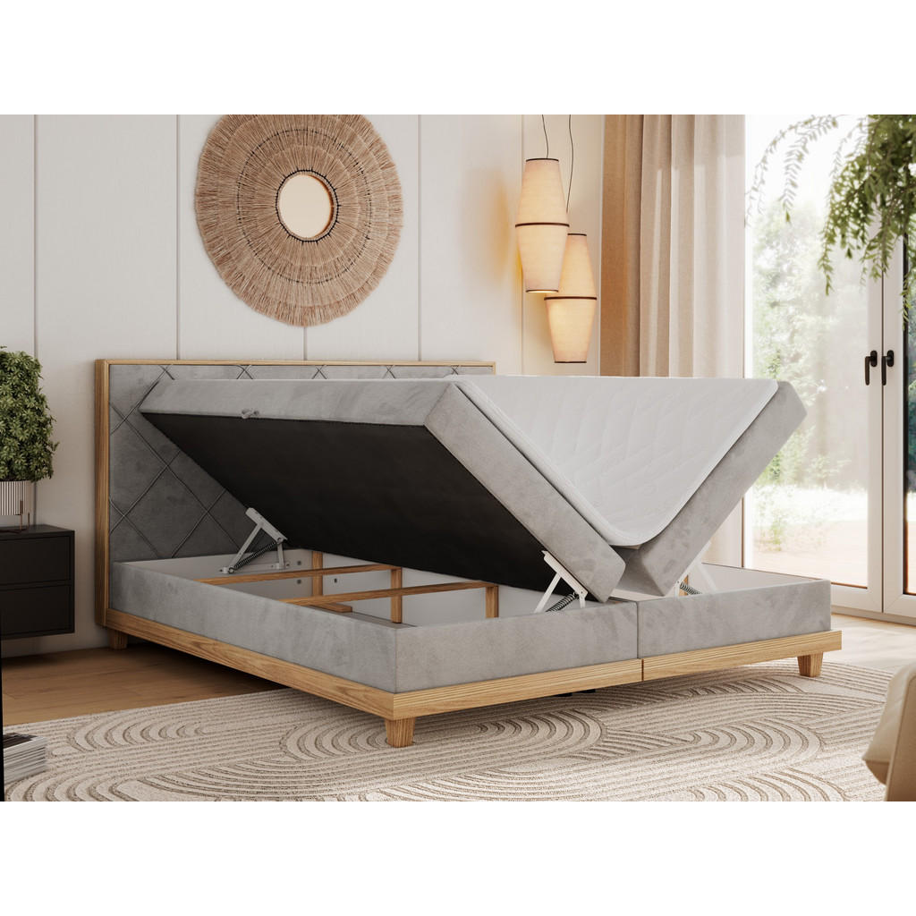 Thumbnail - MKS Boxbett, Hellgrau, Textil, 2-Sitzer, H4, Rechteckig, 180x200 cm, Oeko-Tex®, Schlafzimmer, Betten, Boxspringbetten