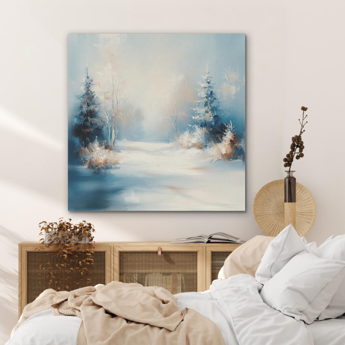 AKUSTIKPANEEL Wald - Winter - Natur - Abstrakt - Schnee 90x90 cm - Weiß, Textil (90/0.9/90cm) - MuchoWow