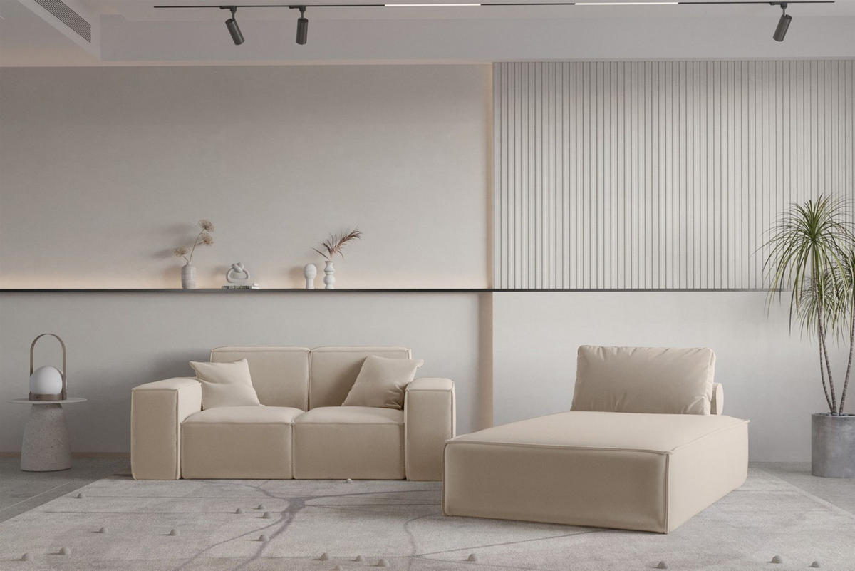 SOFA Sezlong Celes Premium 2er-set - Sandfarben, Holzwerkstoff/Textil (110/95/194cm) - Fun Möbel