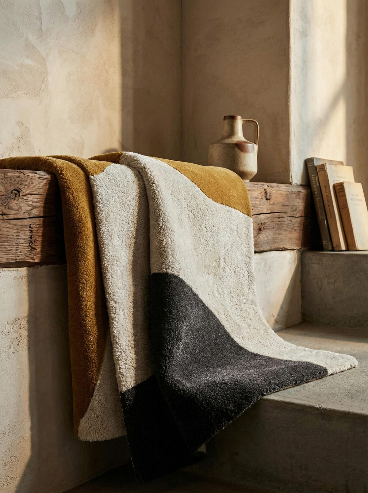 TEPPICH Wolle handgetuftet hoch-tief abstrakte Landschaft schalldämpfend HULL-Humber, Senfgelb 160x230 cm - Gelb, Textil (160/230cm) - KADIMA DESIGN