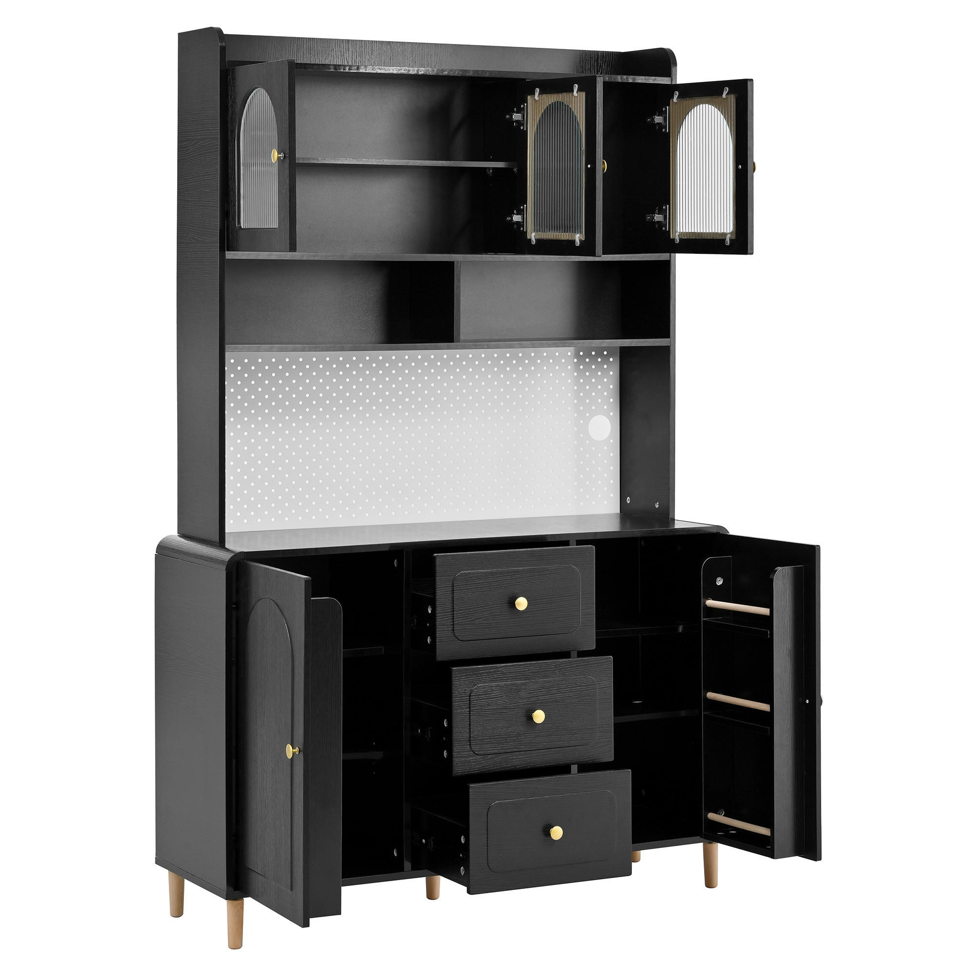 BUFFET 120/40/190 cm aus MDF mit Lochplatte und 3 Schubladen Schwarz - Schwarz, Holzwerkstoff (120/190/40cm) - Modenvie