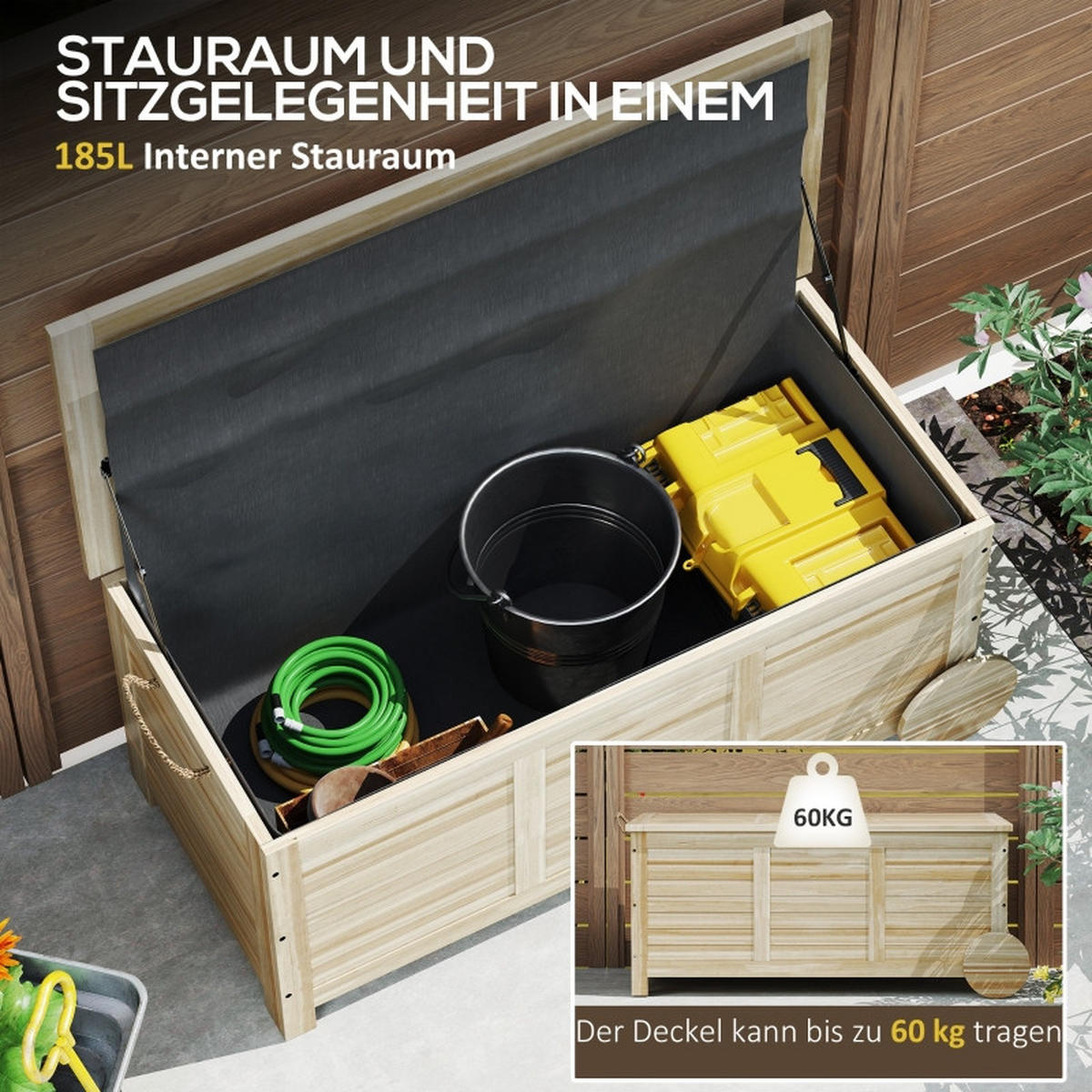 AUFLAGENBOX 185L Naturholz - Naturfarben, Holz (50/50/110cm) - ComfortXL