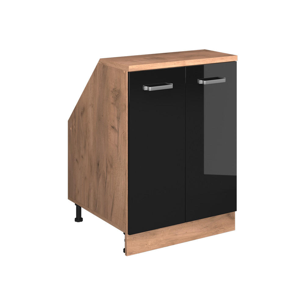 DACHSCHRÄGENSCHRANK Rion Schwarz Hochglanz 60 x 81.6 cm mit 2 Türen, Schrankkorpus 60 cm Tiefe - Honigeiche/Schwarz Hochglanz, Holzwerkstoff (60/83.8/60cm) - Vicco