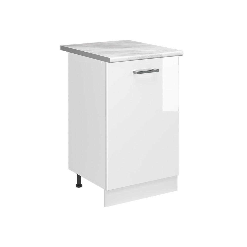 SPODNÍ SKŘÍŇKA KUCHYŇSKÉ LINKY R-Line, Bílá vysoký lesk/Bílá, 50 cm pracovná doska Mramor - bílá/vysoce lesklá bílá, kompozitní dřevo (50/81.6/60cm) - Vicco