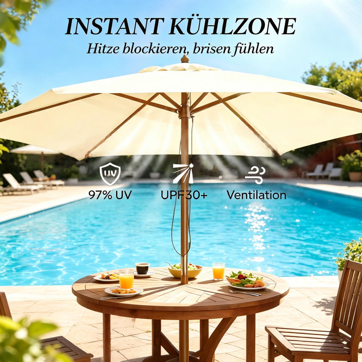 SONNENSCHIRM 250/250/230 cm Creme (Keine Basis) - Creme, Metall (250/250cm) - Oxeza