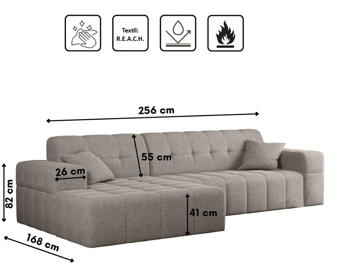 ECKSOFA L-Form NIMES Stoff Verita Warmbeige Links - Cappuccino, Holz (168/256cm) - Kaiser Möbel