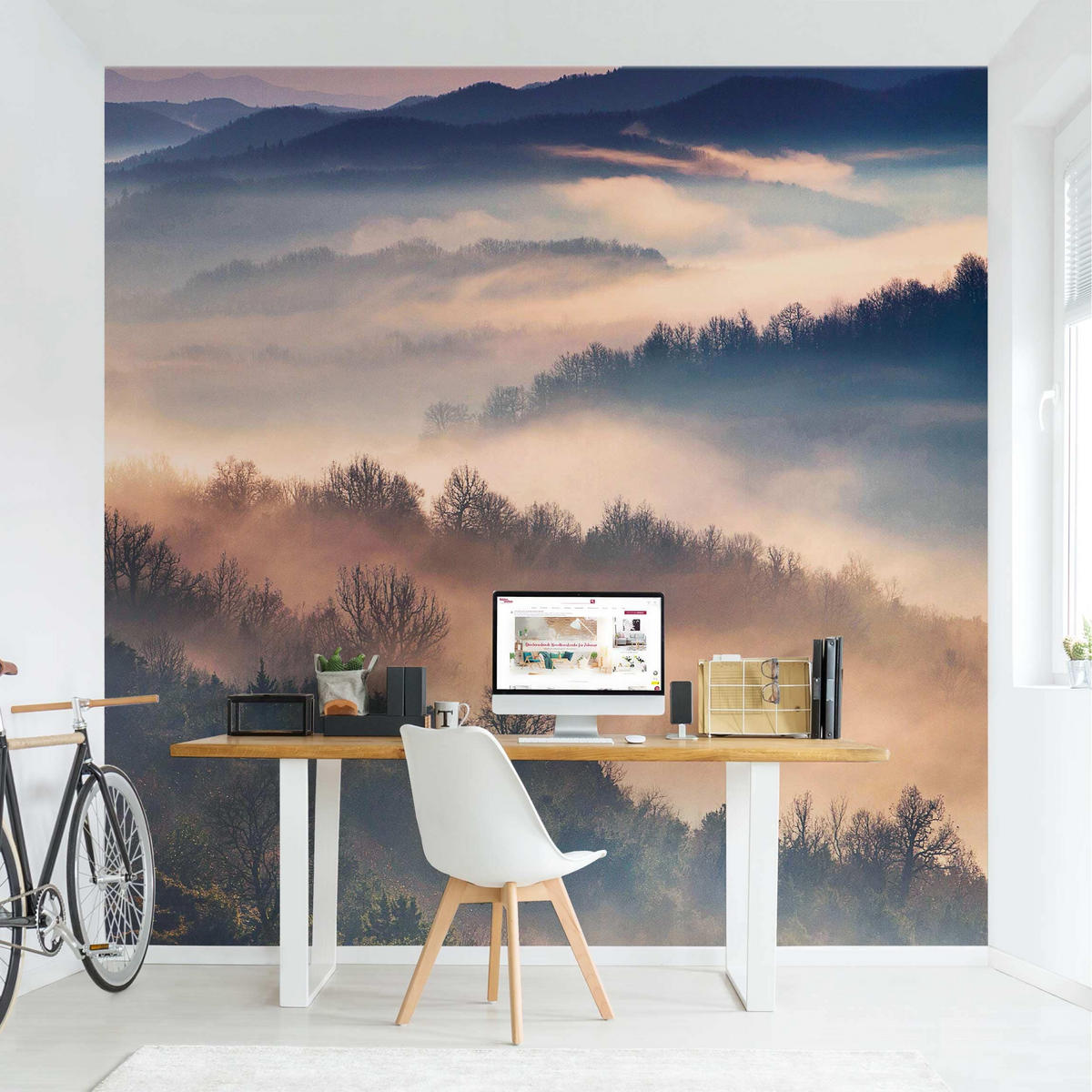 FOTOTAPETE Nebel bei Sonnenuntergang 240/240 cm - Eichefarben, Papier (240/240cm) - Bilderwelten