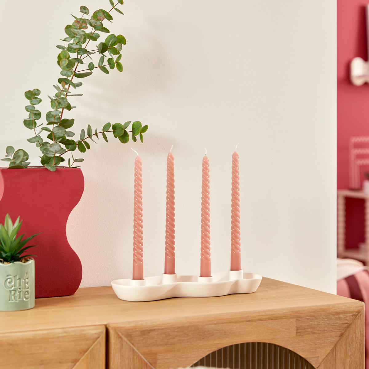 KERZENHALTER für 4 Stabkerzen Cherry 32,5/4,4/11,2 cm - Weiß, Keramik (4.4/11.2/32.5cm) - Atmosphera Createur d´interieur