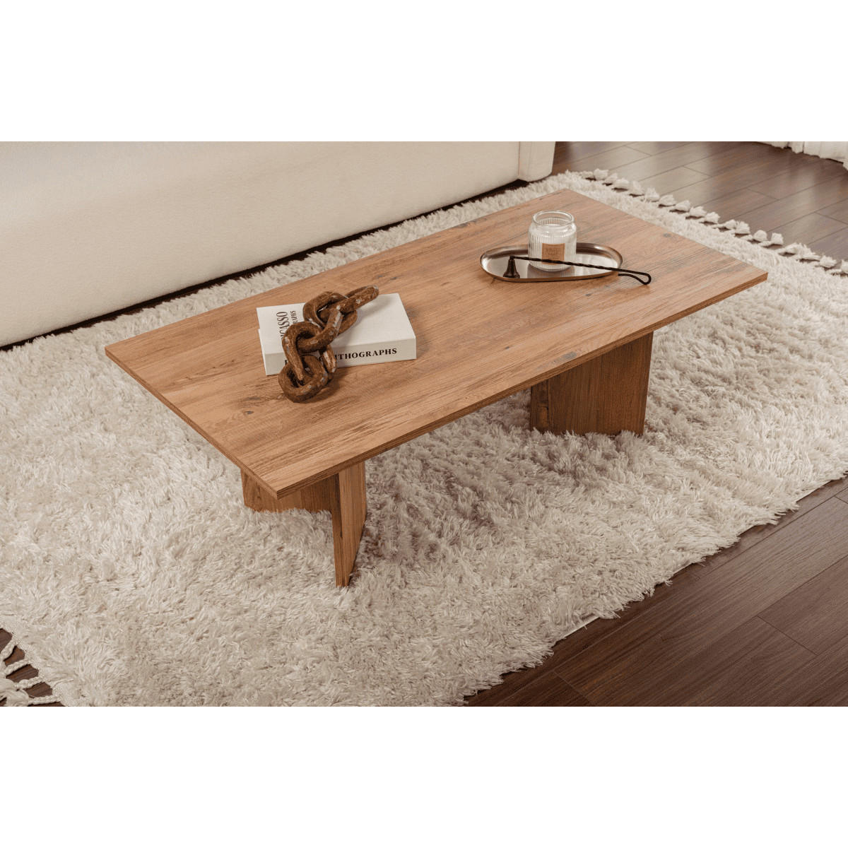 COUCHTISCH mit rechteckiger Platte 119/60/40 cm - Beige, Holzwerkstoff (119/60/40cm) - Calicosy