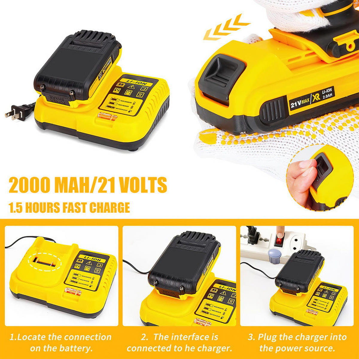 AKKU-SCHLAGBOHRMASCHINE 21 V – Mini Wireless Bohrhammer & Elektroschrauber, Li-Ionen-Akku - Gelb, Metall (10/5/12cm) - Coonoor