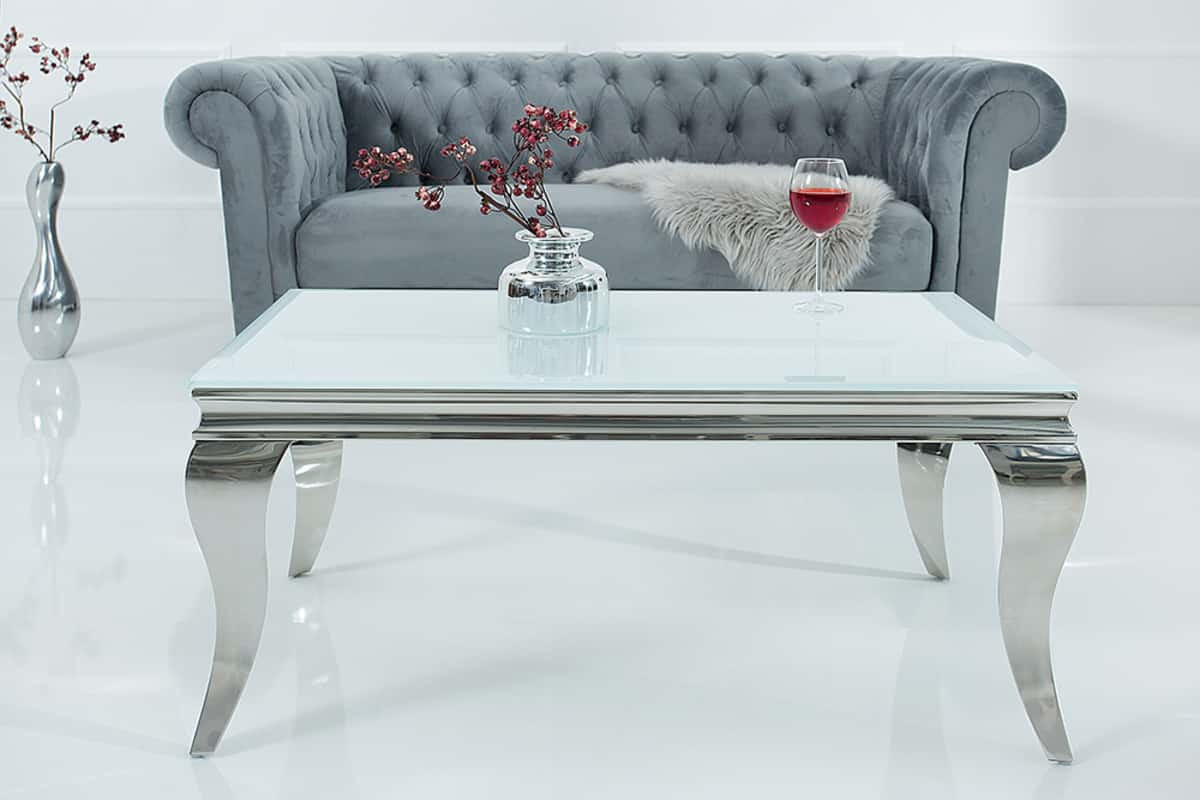 COUCHTISCH MODERN BAROCK rechteckig Silber|Weiß 100cm - Silberfarben/Weiß, Glas/Metall (60/100/45cm) - riess-ambiente