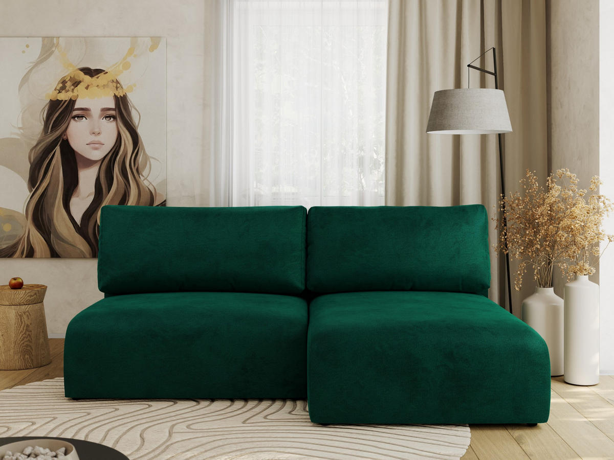 ECKSCHLAFSOFA VIVO L Dunkelgrün Velvet - rechts - Dunkelgrün/Schwarz, Kunststoff/Textil (150/223cm) - MKS