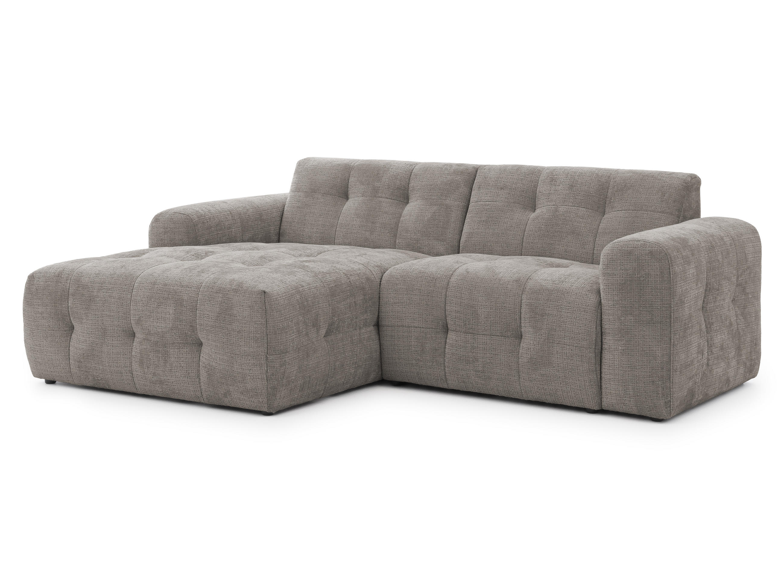ECKSOFA Kozy im Bumpy-Design mit fester Rückenlehne aus weichem Taupe Chenille-Stoff - Ottomane links - Taupe/Schwarz, Holz/Kunststoff (161/234cm) - S-Style Möbel