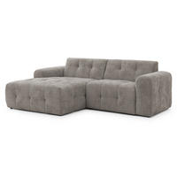 ECKSOFA Kozy im Bumpy-Design mit fester Rückenlehne aus weichem Taupe Chenille-Stoff - Ottomane links - Taupe/Schwarz, Holz/Kunststoff (161/234cm) - S-Style Möbel
