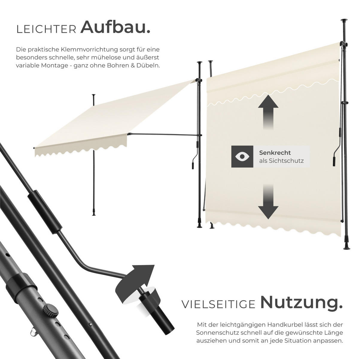 KLEMMMARKISE ,einfache Montage,beige - Beige, Kunststoff (250/304/180cm) - tectake