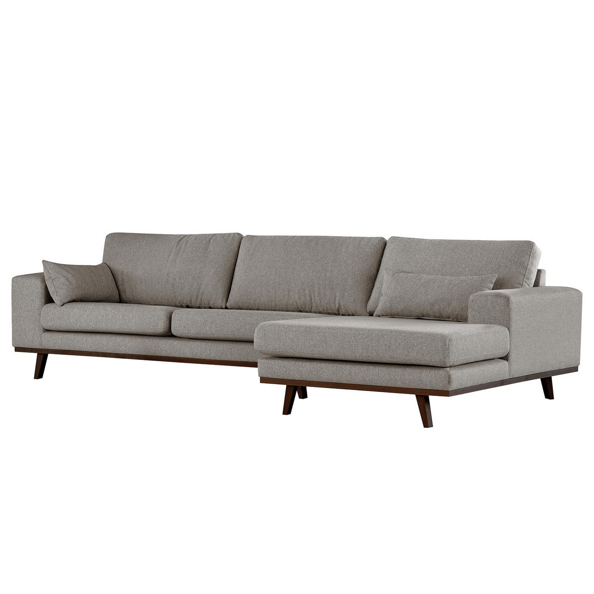 ECKSOFA mit Longchair - Graubraun/Buchefarben, Buchenholz/Textil (281/153cm) - home24