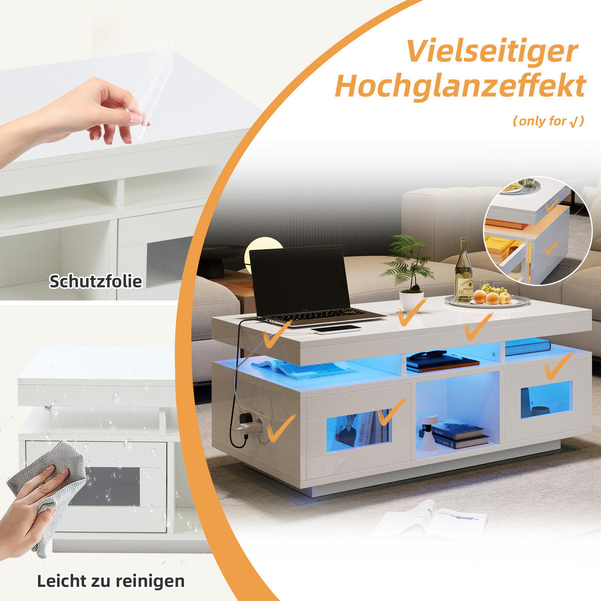 COUCHTISCH DE-084 Smart Weiß - Weiß, Holzwerkstoff (50/100/43cm) - ComfortXL