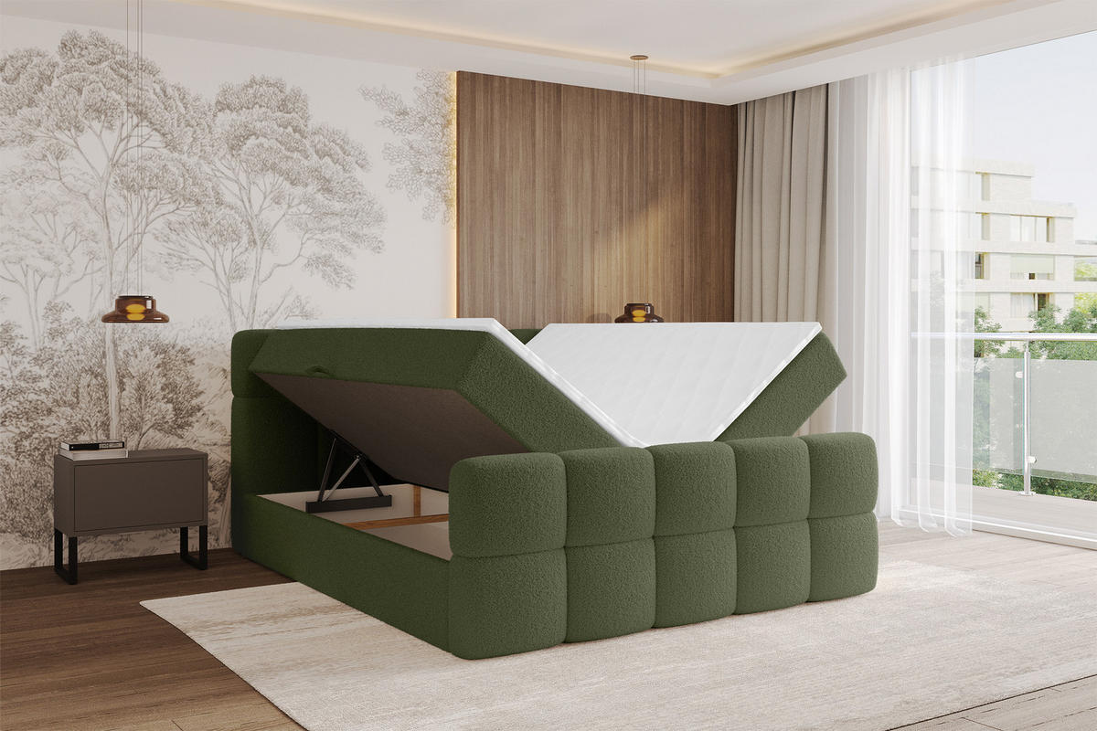 BOXBETT mit Matratze H4 - FAMA-Z - 140x200 cm Grün Quelle - Grün, Holzwerkstoff (140/200cm) - ALTDECOR