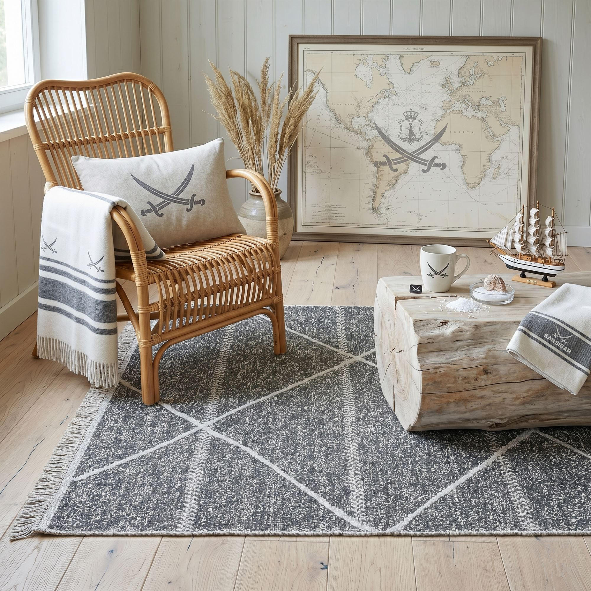 Sansibar Sylt Flachwebteppich Anthrazit 240x340 cm