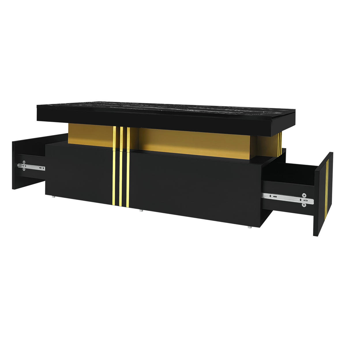 LOWBOARD 200/40/42 cm Schwarz aus Spanplatte mit Marmor-Optik - Schwarz, Holzwerkstoff (50/40/100cm) - OKMYHOME