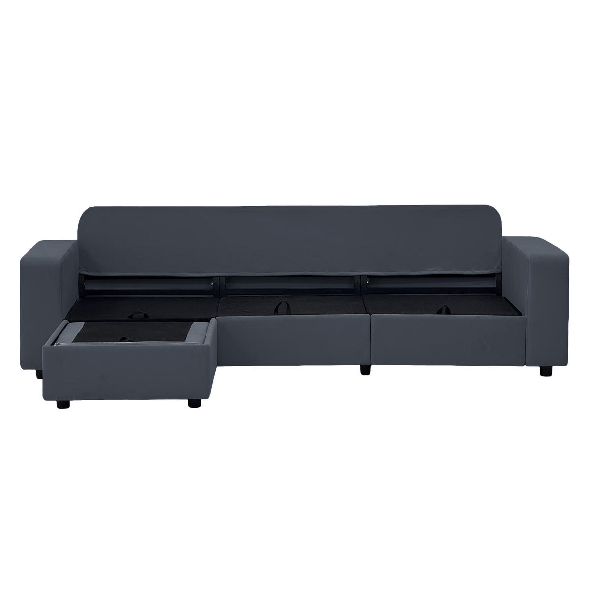 ECKSOFA 245.5/150.5/86.5 cm Dunkelgrau mit Stauraum und Ottomane - Dunkelgrau, Textil (245.5/150.5cm) - Oxeza
