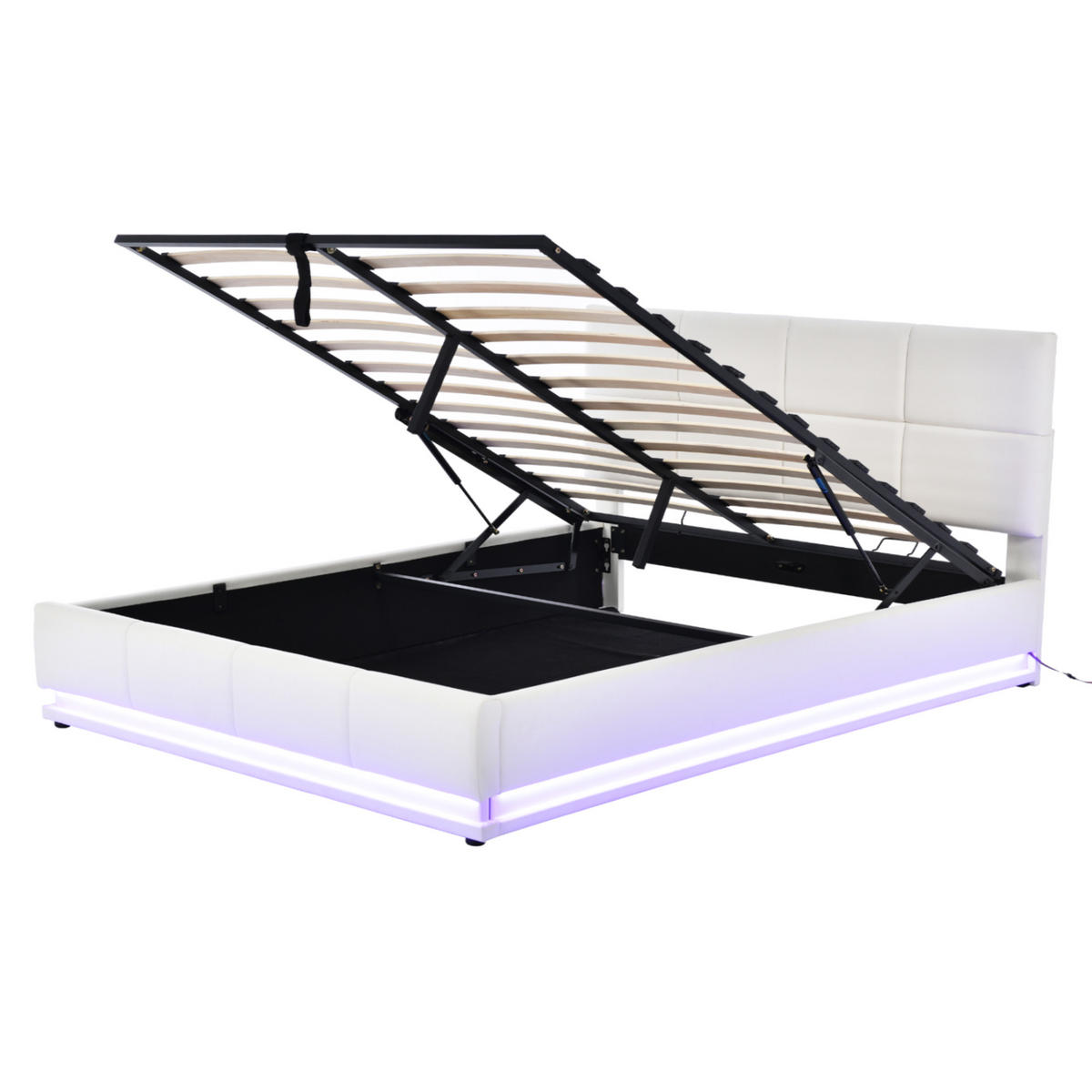 POLSTERBETT 160x200 Weiß LED Stauraum Kunstleder - Weiß, Textil (160/200cm) - FLIEKS