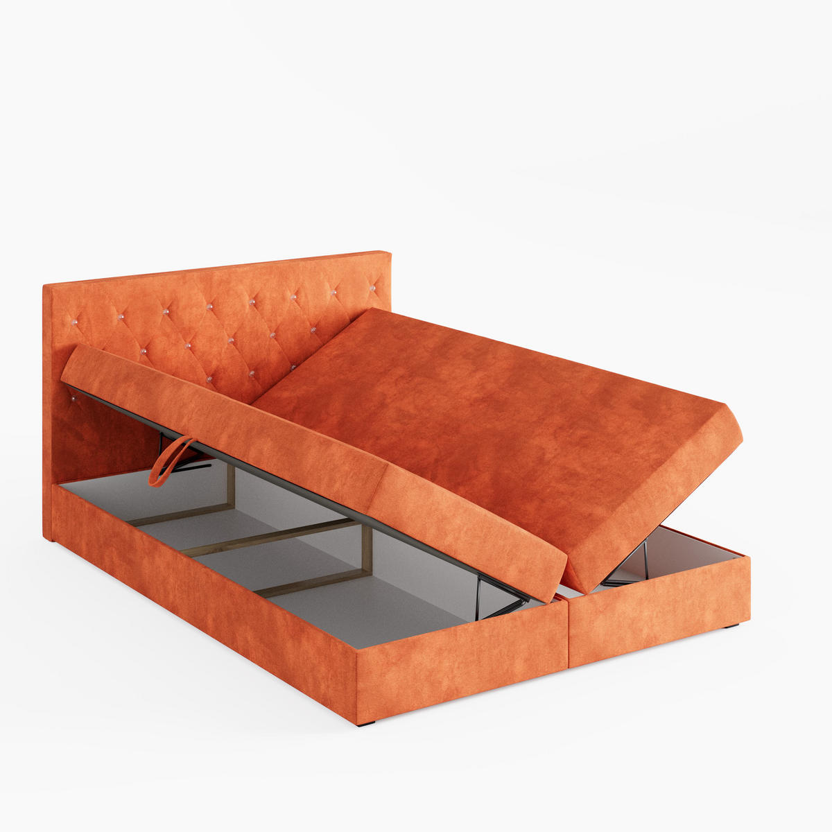 BOXBETT CRYSTAL 160/200 cm, in Orange, Premium Velours-Stoff, Bettkasten, Matratze, Topper - Orange, Textil (160/20cm) - Barchello