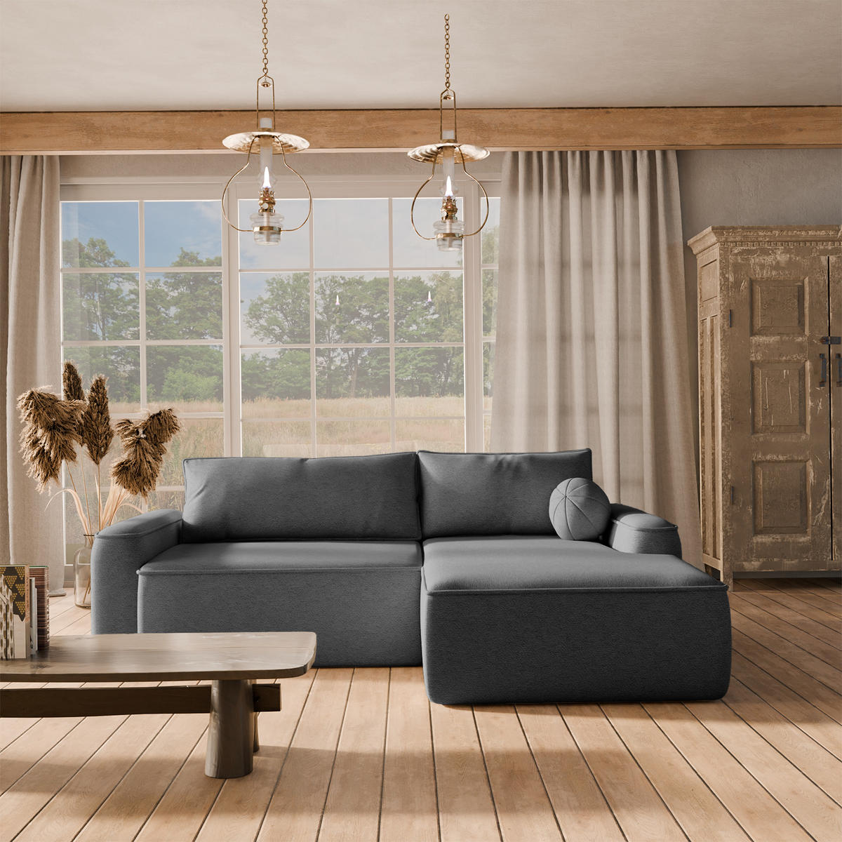 ECKSOFA OTATTI mit Schlaffunktion, Graphit - Dunkelgrau, Textil (245/160cm) - Fedve