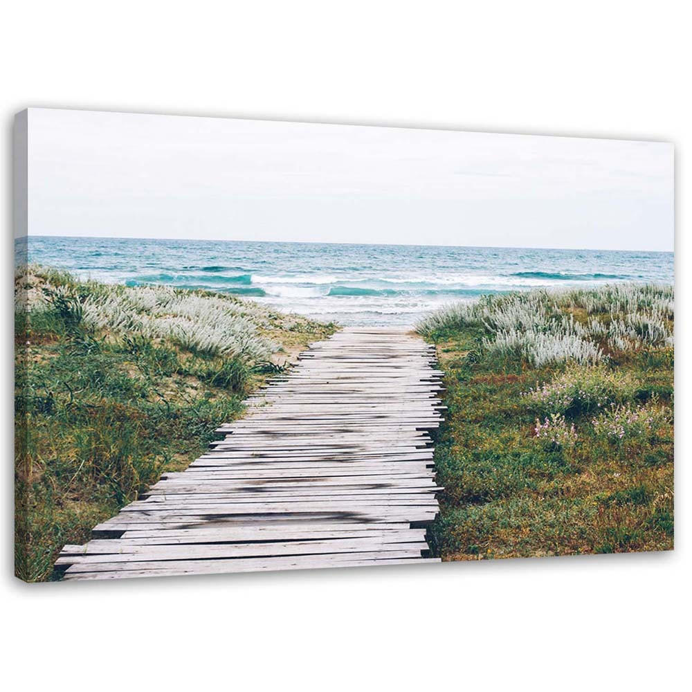 BILD Hölzerner Weg zum Meer 100x70cm - Blau, Textil (100/70cm) - Feeby