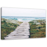 BILD Hölzerner Weg zum Meer - Blau, Textil (100/70cm) - Feeby