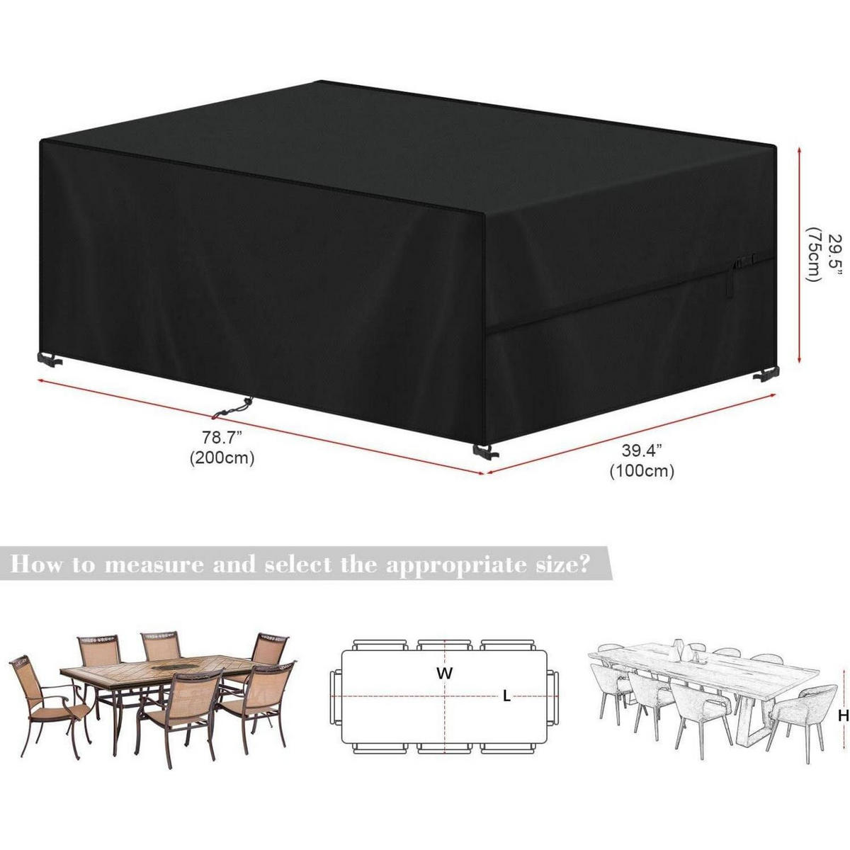 ABDECKHAUBE Gartenmöbel 420D Oxford 200 x 100 x 75 cm Schwarz - Schwarz, Textil (100/75/200cm)