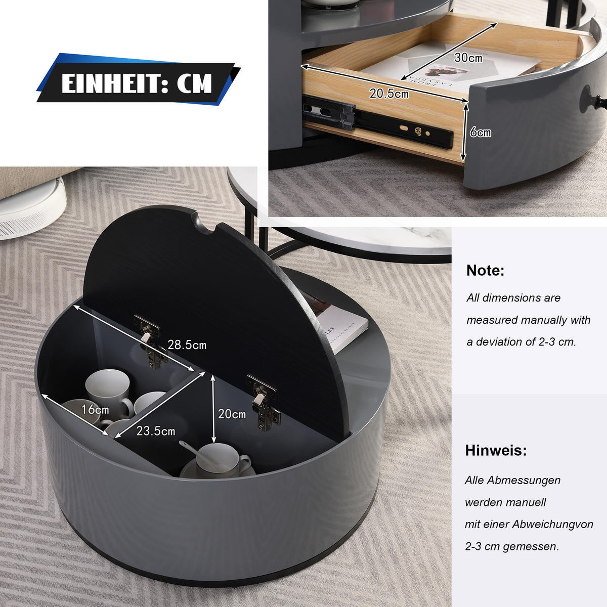 COUCHTISCH grau und weiß - Schwarz/Weiß, Holzwerkstoff/Metall (70/70/40cm) - Urban Meuble