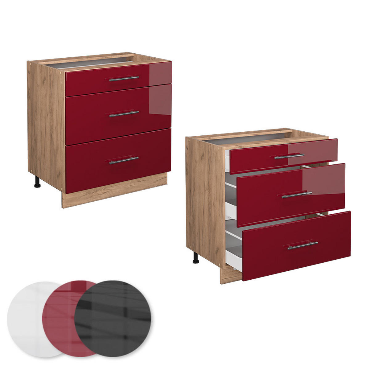 KÜCHENUNTERSCHRANK Fame-Line Bordeaux Hochglanz 80 cm AP Anthrazit - Bordeaux/Eiche Wotan, Holzwerkstoff (80/82/60cm) - Vicco
