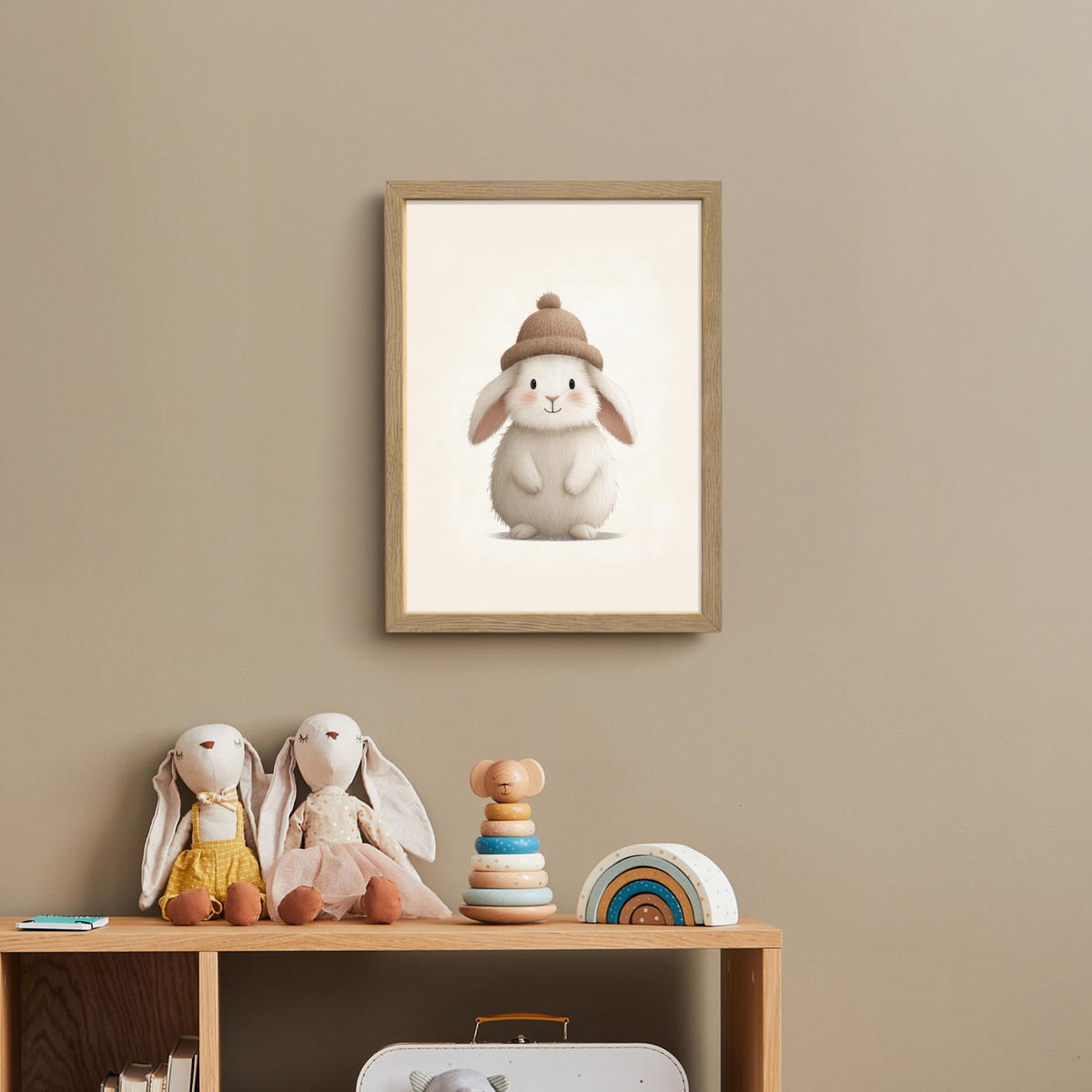 NACHTTISCHLAMPE MIT AKKU Kaninchen - Hut - Ohren - Beige 30x40 cm - Creme, Holzwerkstoff (8/30/40cm) - OnlyWow