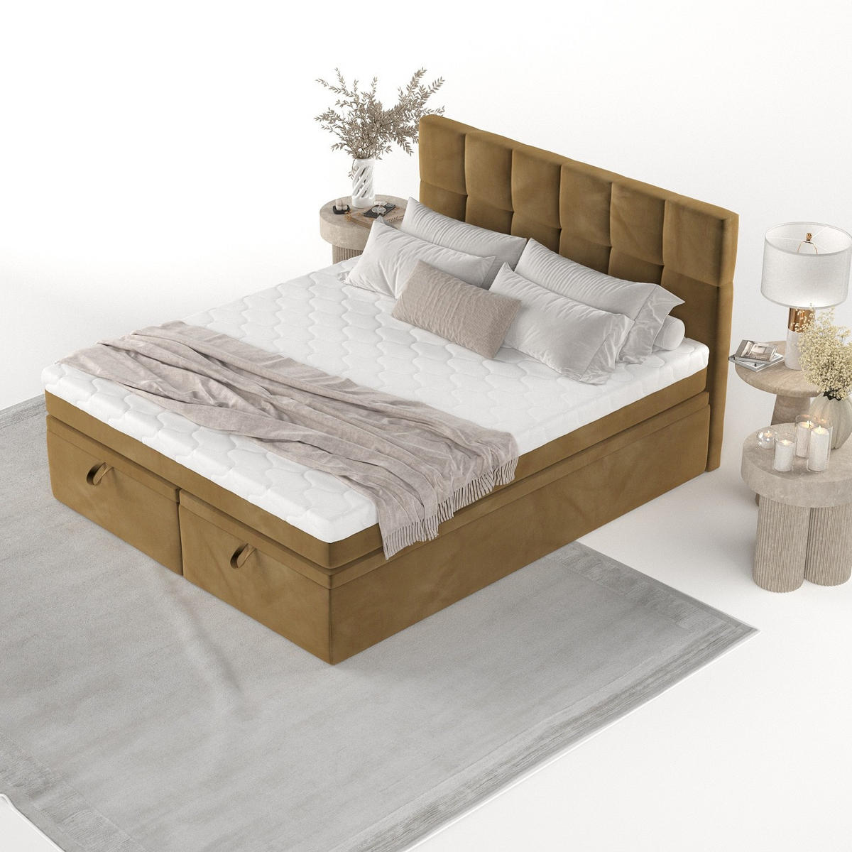 BOXBETT Elano 180/200 cm Honiggelb im Kronos Stoff - Schwarz/Honig, Holz/Holzwerkstoff (180/200cm) - AltaBeds