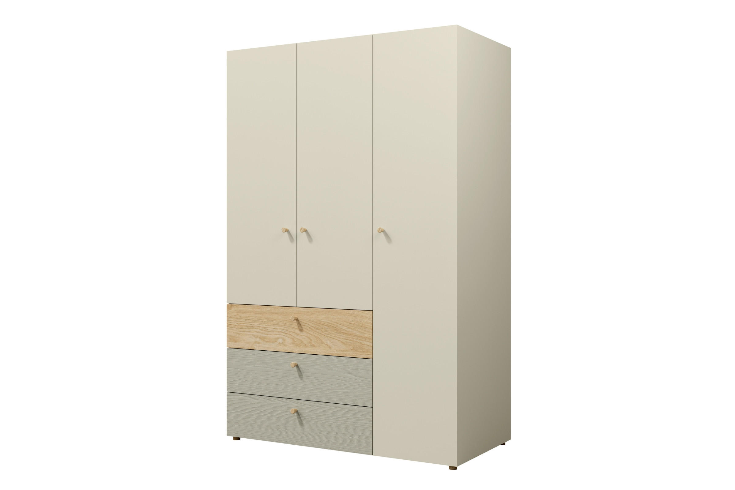 KINDERKLEIDERSCHRANK YOGI 01 120/185 cm in Graubeige / Geölte Eiche / Eukalyptus - Greige/Eichefarben, Holzwerkstoff (120/185/60cm) - Deine Möbel 24