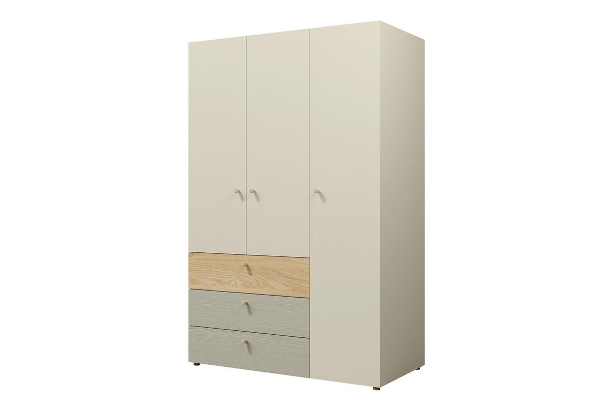KINDERKLEIDERSCHRANK YOGI 01 120/185 cm in Graubeige / Geölte Eiche / Eukalyptus - Greige/Eichefarben, Holzwerkstoff (120/185/60cm) - Deine Möbel 24