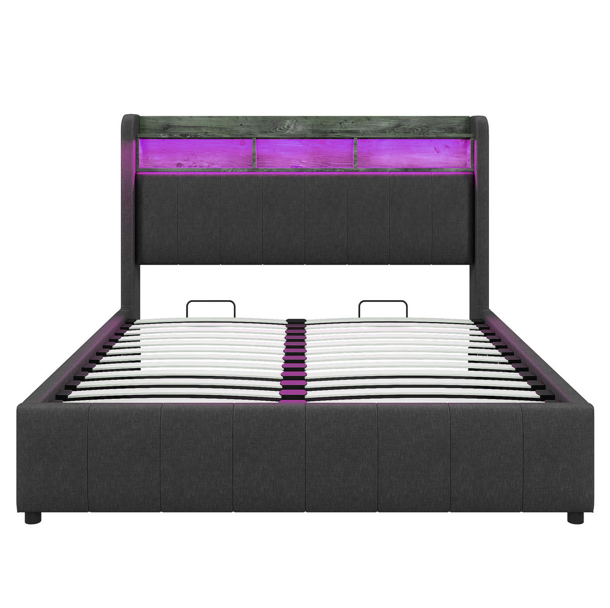 POLSTERBETT 160/200 cm aus Leinenstoff mit LED-Beleuchtung und Stauraum, Grau - Grau, Textil (160/200cm) - OKMYHOME