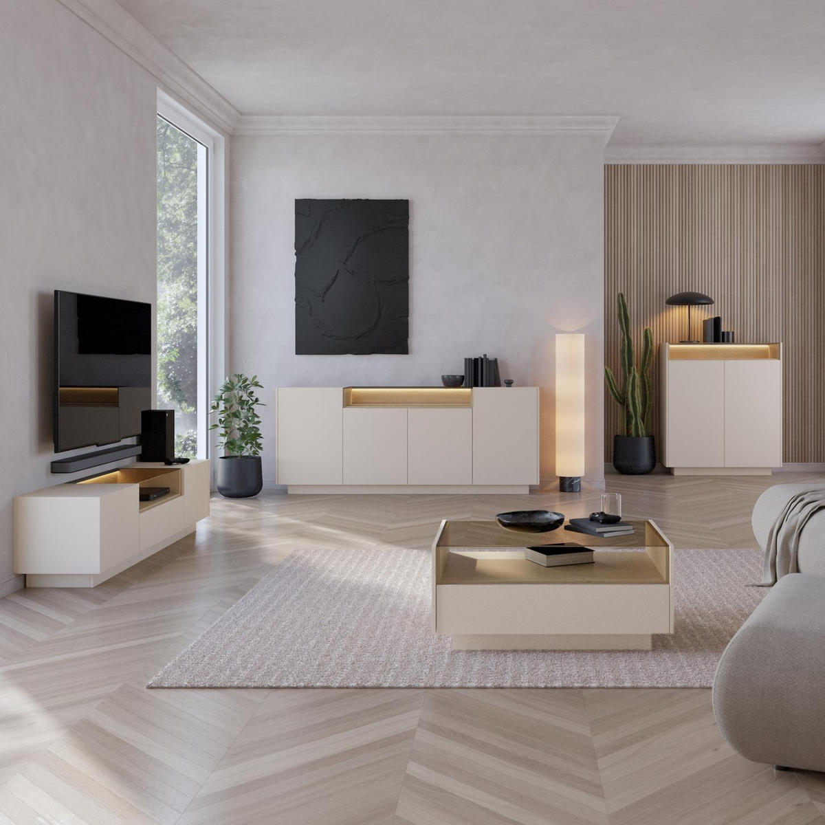 KIRO_B_KOMODA_203_4D/BEZ - Beige, Holzwerkstoff (203/83/40cm) - Bettso