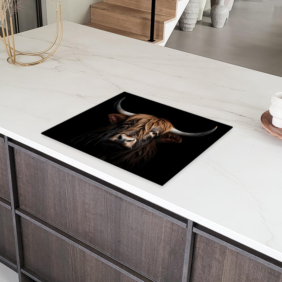 HERDABDECKPLATTE Schottischer Highlander - Porträt - Schwarz - Tier 65x52 cm - Braun, Kunststoff (65/52/0.2cm) - MuchoWow