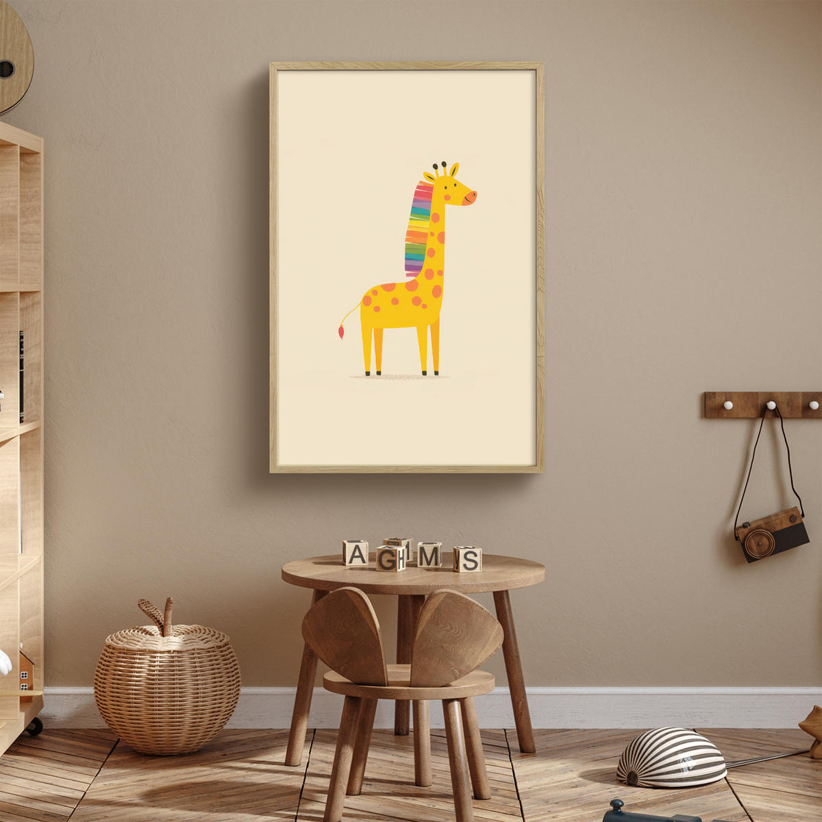 NÁSTĚNNÁ LAMPA S AKUMULÁTOREM Žirafa - Duhová hříva - béžová 70x100 cm - béžová, kompozitní dřevo (70/100/8cm) - OnlyWow