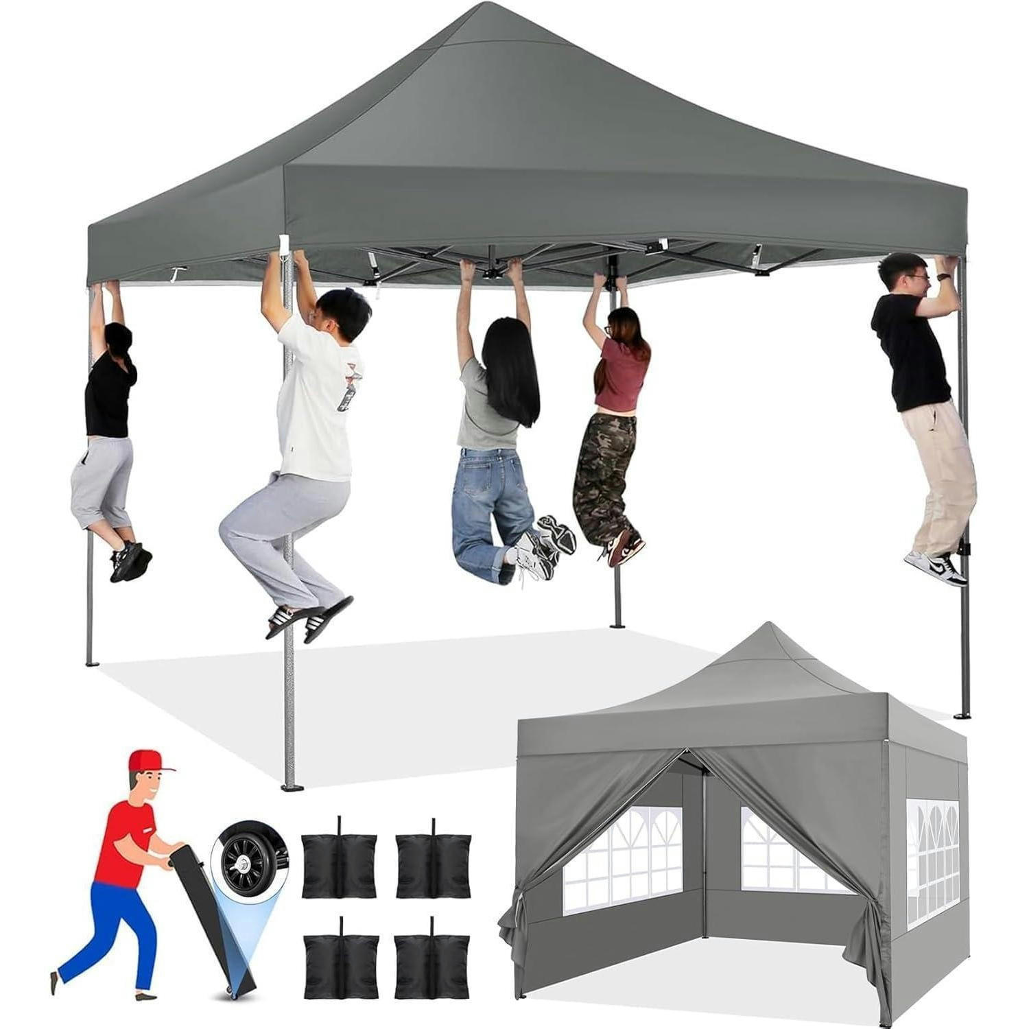 FALTPAVILLON 3x3 m Grau wasserdicht mit 4 Seitenteilen - Grau, Textil (300/328/300cm)
