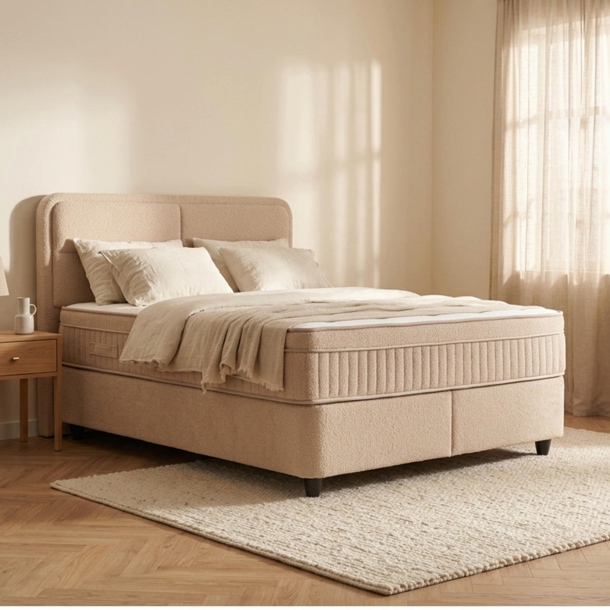 BOXBETT LUCCE Bett boxspringbett 180x200 mit matratze - Hellrosa, Holz (180/200cm)