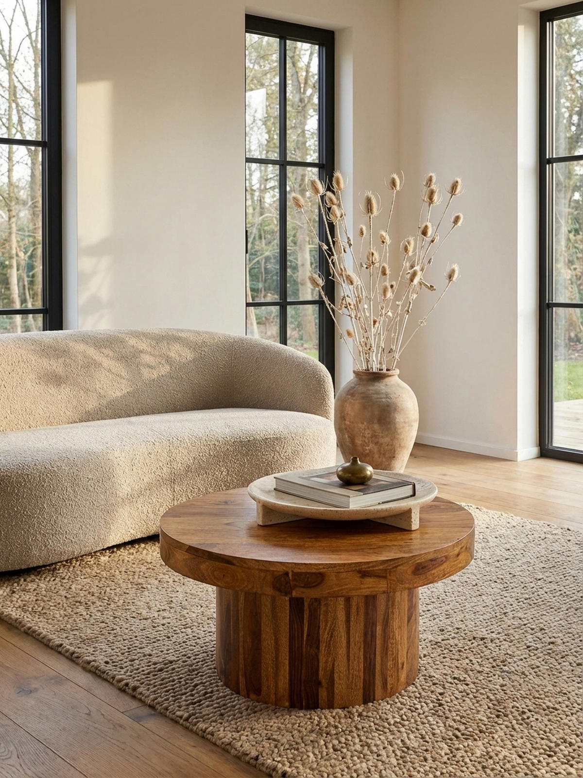 COUCHTISCH aus Massivholz Sheesham in Braun, Lackiert, mit robustem Sockelfuß, Maße 60x60x30 cm - Braun, Holz (60/60/30cm) - KADIMA DESIGN